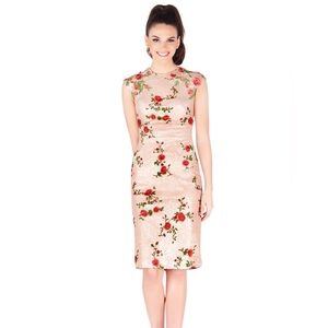 Mac Duggal Sequin Floral Dress Rose Gold Size 6 NWT